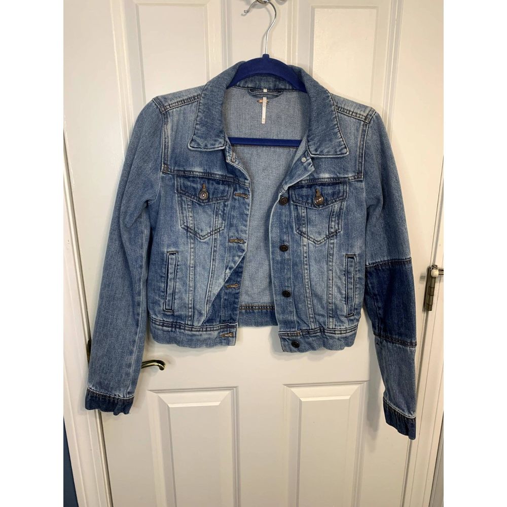 Free People Rumors Two-Tone Cropped Denim Jacket Size XS